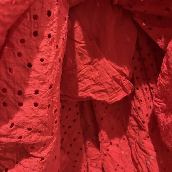 Made in Italy Dress Womens Medium Red Eyelet Smocked Tiered Maxi Sundress - Picture 5 of 12